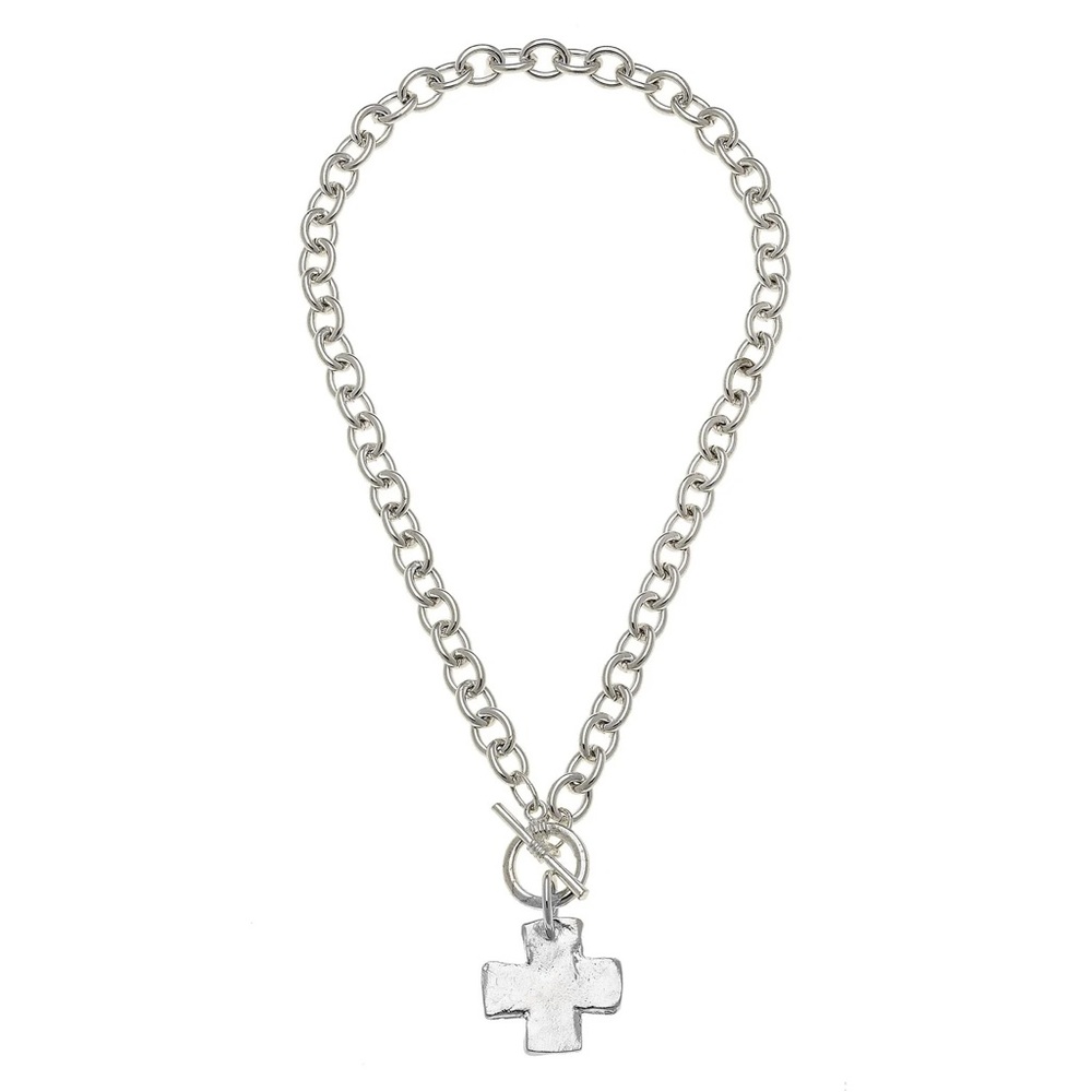 Susan Shaw Solid Cross Necklace in Silver